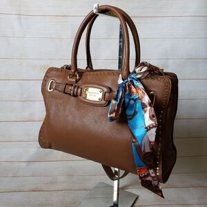 Michael Kors Leather Satchel Crossbody Handbag Pebbled Gold Tone Chain Hardware